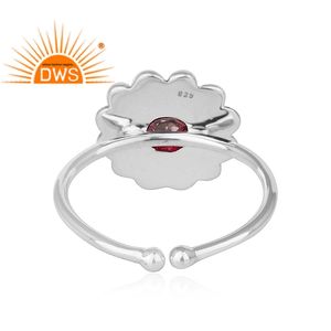 Flower Shape Antique Design Pink Topaz Gemstone Women's Oxidized Ring Jewelry Adjustable 925 Silver Ring Jewelry Wholesaler - Product Image 3