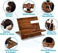 Station d'accueil pour téléphone en bois pour hommes, organisateur de bureau ou de table de chevet, cadeaux d'anniversaire pour mari, porte-clés, support pour portefeuille, montre