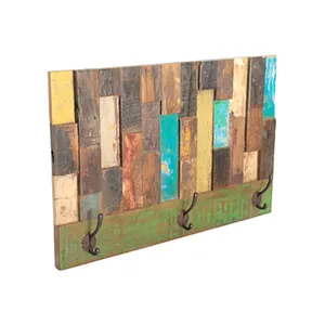Porte-manteau mural en bois de récupération rustique, support décoratif en bois recyclé pour couloir, porte-clés, vente en gros, mobilier de décoration intérieure - Product Image 4