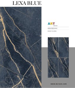 กระเบื้องพอร์ซเลนเคลือบเงาดิจิตอลขนาด 600 x 1200 มม. สำหรับใช้ในห้องนั่งเล่น สีฟ้าน้ำแข็งแบบพิเศษ ผิวมันเงาสูง - Product Image 5