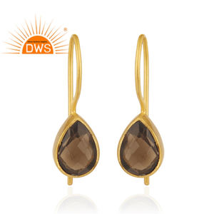 Boucles d'oreilles en topaze fumée, bijoux en argent 925 plaqué or indien, boucles d'oreilles à crochet, collection vintage en gros - Product Image 1