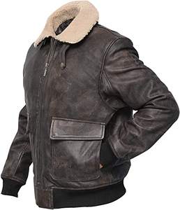 Aviador desgastado de cuero de vaca, chaqueta de vuelo, aviador, marrón - Product Image 2