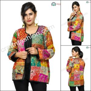 Kutchi Traditional Handmade Embroidered Patchwork Bomber Jackets-Autumn Plus Size Wholesale Indian <b>Coats</b> - Product Image 6