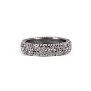 925 Sterling Silver Jewelry Wholesaler Genuine Pave Diamond Full Eternity Band Ring Solid Silver Diamond Wide Band Ring Supplier