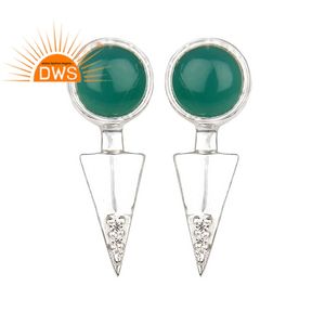 แข็ง 925 เงินสเตอร์ลิงสตั๊ดเครื่องประดับต่างหูสองทางนิลเขียวอัญมณี DropEarrings ผู้ผลิตเครื่องประดับ - Product Image 1