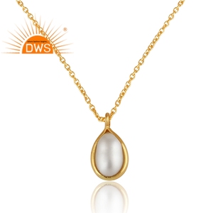 Natural <b>Pearl</b> Gemstone Pendant Yellow Gold Plated Sterling <b>Silver</b> Chain Pendant <b>Necklace</b> Jewelry Supplier Classic Collection - Product Image 2