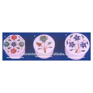 หินอ่อนสีขาวฝังกล่องเครื่องประดับ - Product Image 1