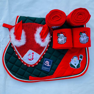 Ensemble de tapis de selle d'équitation de Noël personnalisable de haute qualité Doublure en polaire brodée Santa Disponible différentes tailles Saut - Product Image 4