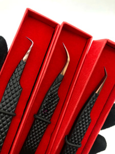 Pince à épiler en acier inoxydable à 45 degrés avec revêtement en poudre noire, pointe incurvée en or rose à 90 degrés, outils de beauté, vente en gros - Product Image 3