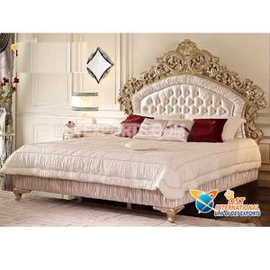 เตียงสีทองและสีขาวแบบโบราณเตียงควีนไซส์เตียงสีขาวเสร็จสิ้นสไตล์ฝรั่งเศสเตียงไม้ขนาดควีนไซส์เตียงไม้พร้อมโต๊ะข้างเตียง - Product Image 1