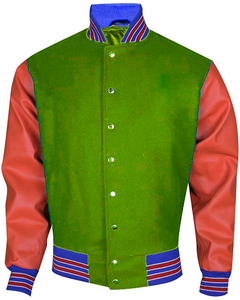 Chaquetas universitarias con cuerpo de lana y mangas de cuero genuino personalizadas con logotipo frontal para invierno - Product Image 3