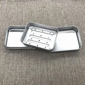 Custom Rectangle Metal Soap Travel Tin Box Aluminum Soap Holder With Draining Tray