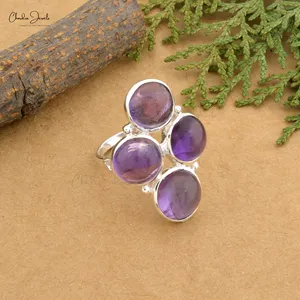 Vintage Design Wholesale Natural Amethyst Gemstone Ring 925 Sterling Silver 4-Stone Ring For Her Fashion Jewelry At Factory Cost