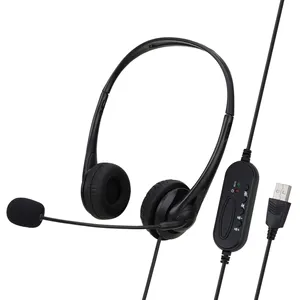 WH7 Cheap Microphone Pc Over The Ear Wired For Call Center Computer With Mic Headphones USB Headset