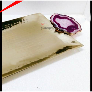 Unique Attractive Design Gold Metal Serving Tray with Agate Marble Handles Serving Tray <b>Tabletop</b> Decor - Product Image 2