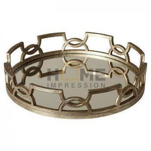 Stylish Exclusive Latest Unique Design Large Round Metal Gold Plated & Glass <b>Mirror</b> Table Centerpiece <b>Tray</b> Wedding and Parties - Product Image 3
