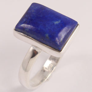 Anillo de Lapislázuli, Plata de Ley 925, Piedra Azul Rectangular de 10x14 mm, Anillo de Piedra Preciosa, Regalo de Plata para Ella, Joyería de Piedra Preciosa de Lapislázuli - Product Image 1