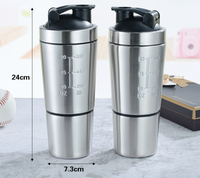 Fsda — Shaker en acier inoxydable, avec couvercle de mélange intégré et boule de mélangeur, bouteille à Shaker Premium avec compartiment de rangement torsadé
