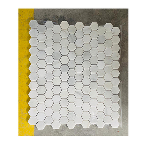 Waterjet-baldosa de mosaico hexagonal en forma de ventilador de mármol, color blanco, Calacatta - Product Image 2