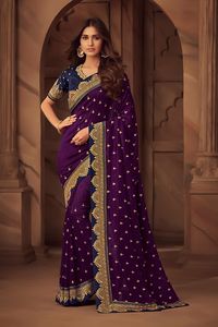 Sari de encaje con borde de trabajo bordado de estilo indio pesado para damas hecho de seda para fiestas - Product Image 5