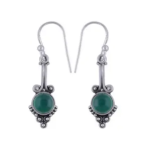 New Model Latest Simple 925 Sterling Silver Beautiful Green Onyx Gemstone Earring For Woman