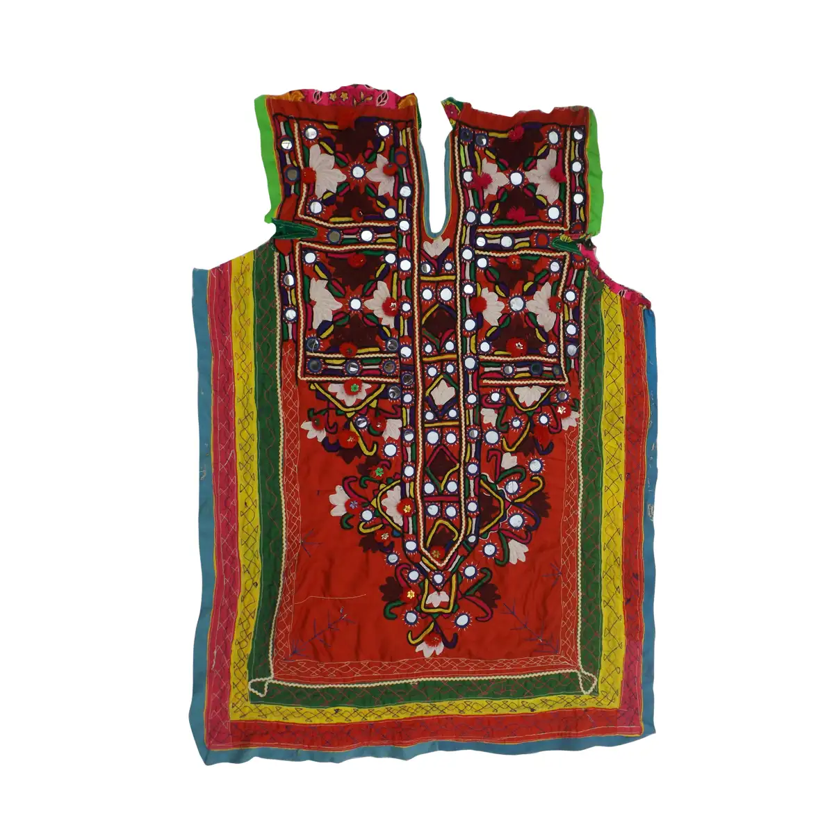 Melhor Qualidade Indiano Do Vintage Espelho Bordado Kutch trabalho Yoke Manchas no Pescoço, Arte Tradicional Afghani Vestido Jugo