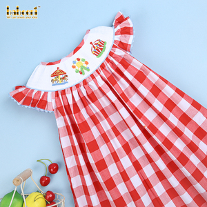 Babeeni Girls Hand Smocked Embroidered Gingham Dress Petal Sleeve A-Line Cotton Spring Outfit - Product Image 2