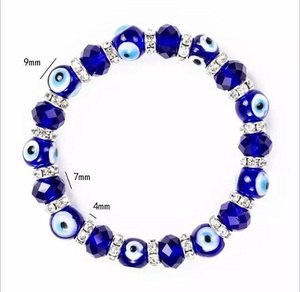 BLUE <b>GLASS</b> EYE BEADED BRACELET <b>Glass</b> Beads Handmade Elasticity Bracelet Jewellery for Women Fashion Accessories From India - Product Image 4