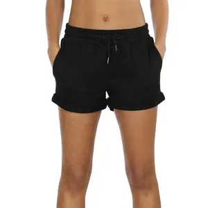 最新定制设计女性跑步汗衫短裤健身房女性短裤健身100% 棉绒黑色汗衫短裤