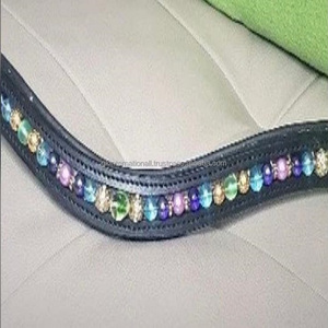 Bande de sourcils en cuir pour cheval, couture complète avec perles colorées et chaîne en métal cristal, prix de gros, 2021 - Product Image 3