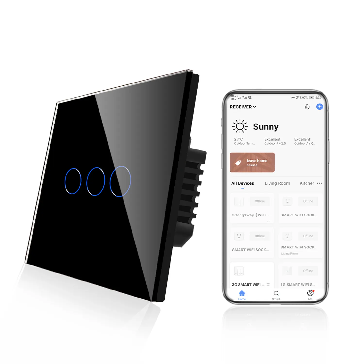 Bingo elec 3 Gang 1-Wege-Wifi Smart Light Hexen berühren Arbeiten Sie mit Single Live oder und Nuetral Wire Alexa Smart Home Touch