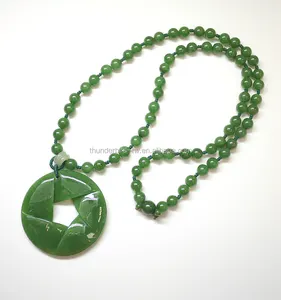 Top quality jewelry Ribbon Natural Genuine Green Jade Beads Necklace