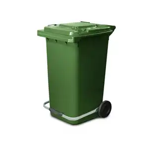 最好的质量240升绿色塑料垃圾容器，带踏板。工厂价格高密度聚乙烯垃圾箱容器