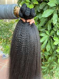 Wholesale Vietnamese Virgin Cuticle Aligned Natural <b>Kinky</b> <b>Straight</b> Yaki Weave <b>Hair</b> Bundles With Lace Frontal Closure - Product Image 2