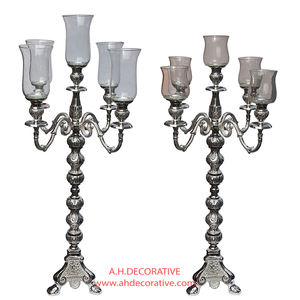 Candelabros de 5 brazos galvanizados de plata para centro de mesa de boda candelabro hecho a mano de diseño único para decoración de sala de estar - Product Image 5