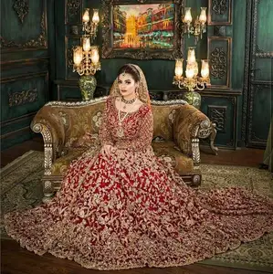NEWLY DESIGNER BEAUTIFUL HEAVY EMBROIDERY ON FLOOR-LENGTH WITH TRAIL DRESS Embellished RESHAM, ZARI work for Wedding @ 2022
