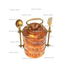 Boîte à lunch Tiffin en cuivre à 2 niveaux avec boîte à bento alimentaire de forme ronde de qualité supérieure pour l'utilisation de bureau et de pique-nique - Product Image 5