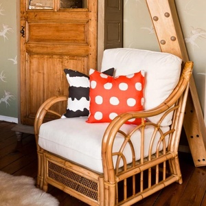Fauteuil en rotin naturel avec coussin moelleux, meuble de salon intérieur, fauteuil d'appoint en osier écologique pour hôtel et décoration intérieure - Product Image 5