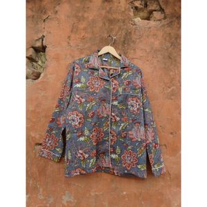Premium indio algodón estampado floral de talla grande verano otoño primavera cómodo pijama de Punto 2 piezas conjunto ropa de dormir al por mayor - Product Image 5