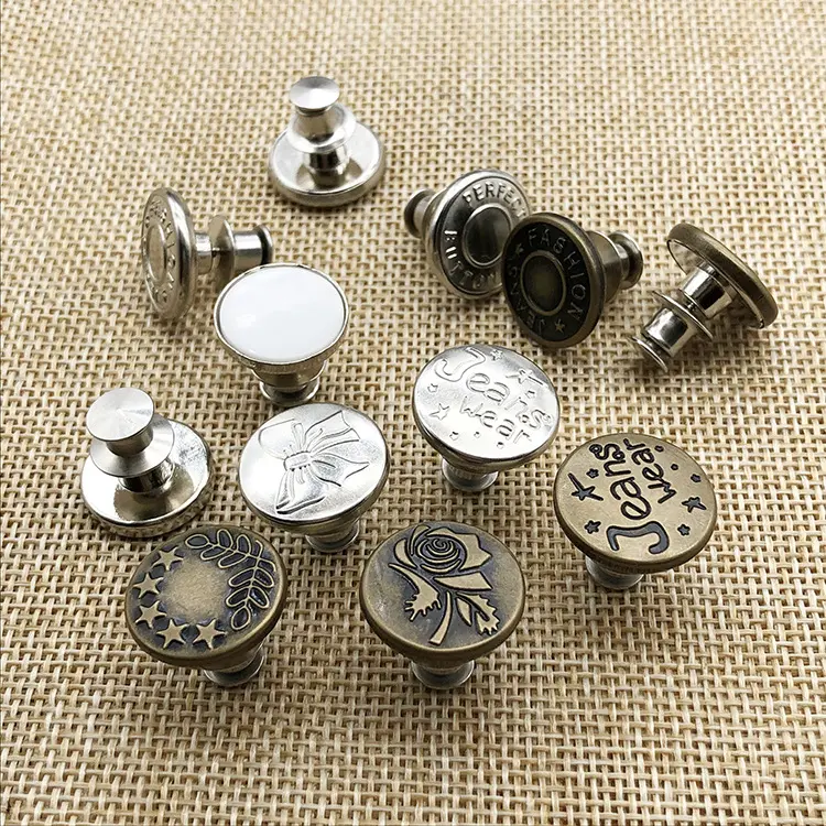 Custom Logo Nail Free Adjustable Detachable Button 17mm Pins Jeans Button Custom Buttons For Jeans