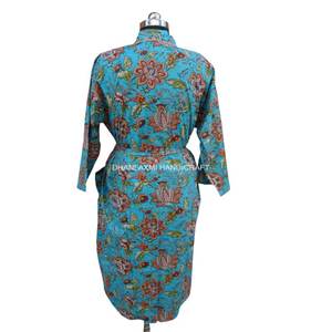 Bata larga Hippie con estampado Floral para mujer, ropa de dormir Maxi, Sexy Kimono íntima de algodón, 100% - Product Image 2