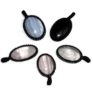 Piedra curativa de cristal ovalado natural bohemio al por mayor, colgante de cordón de macramé, símbolo budista, piedras naturales, cabujón de piedras preciosas - Product Image 1