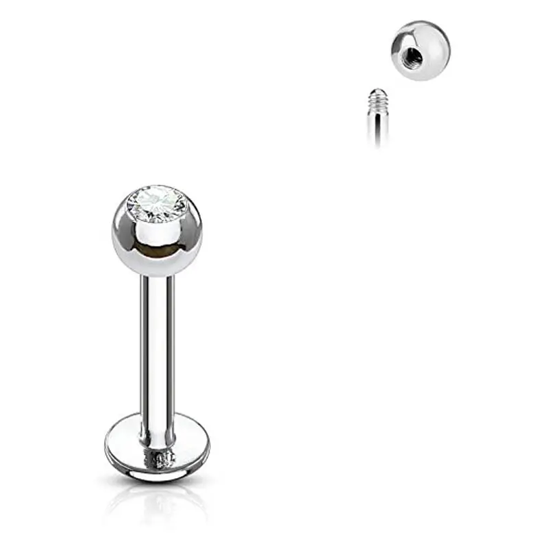 Boule de gemme filetée à l'extérieur Titane G23 Labret Piercing Bijoux CLASSIQUE Unisexe 3mm Piercing Rond En Acier Inoxydable Partie Labret