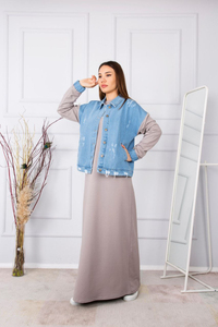 Klalien — ensemble robe en Denim 2 pièces pour femmes, vêtements islamiques, Kaftan, mode musulmane, qualité turque, nouvelle collection - Product Image 4