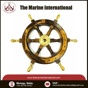 <b>Wooden</b> Ship <b>Wheel</b> Wood and Brass Nautical <b>Wheel</b> with Six Brass Nob 18 Inches with Brass Handle - Product Image 5