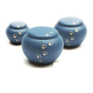 Odyssey สีฟ้ารอบ Paw พิมพ์ Urn สัตว์เลี้ยงโลหะเผาศพ Urn Paw พิมพ์เคลือบสําเร็จรูป Urn - Product Image 1