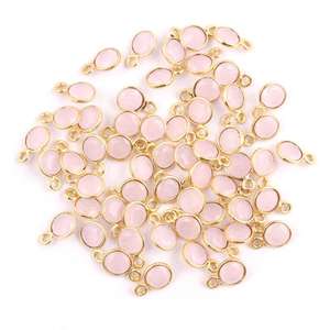 Conectores chapados en oro amarillo con forma redonda de Calcedonia rosa, fabricación de joyas, proveedores al por mayor en la india - Product Image 4