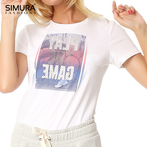 SIMURA FASHIONS Camiseta de Algodón para Mujer, Estampado Personalizado, Cuello Redondo, Manga Corta, Estilo Casual, Corte Regular, Talla Adulto - Product Image 3