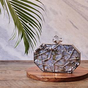 Handcrafted Bridal Designer Brass Mother of <b>Pearl</b> <b>Clutch</b> Bags | Bridal Evening Wedding Brass MOP Ladies <b>Clutches</b> - Product Image 1