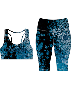 Women's Crew Neck High Waist <b>Blue</b> Bubble Print Yoga Set Sports <b>Bra</b> Capri Leggings Spandex/Polyester Quick Dry Activewear 2026 - Product Image 2